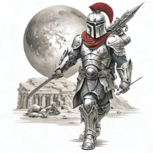 spartan in full armor stranded on alien planet tattoo design idea