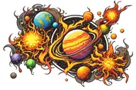 planets solar system with flames tattoo design idea