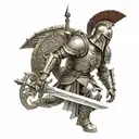 spartan in full armor stranded on alien planet tattoo design idea