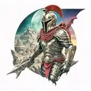 spartan in full armor stranded on alien planet tattoo design idea