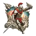 spartan in full armor stranded on alien planet tattoo design idea