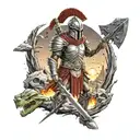 spartan in full armor stranded on alien planet tattoo design idea