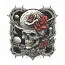 space surrounded by planets with roses tattoo design idea