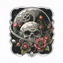 space surrounded by planets with roses tattoo design idea