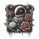 space surrounded by planets with roses tattoo design idea