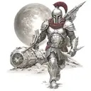 spartan in full armor stranded on alien planet tattoo design idea
