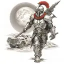 spartan in full armor stranded on alien planet tattoo design idea