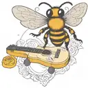 bee playing on guitar skateboard tattoo design idea