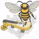 bee playing on guitar skateboard tattoo design idea