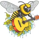 bee flying on scateboard playing guitar tattoo design idea