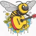 bee flying on scateboard playing guitar tattoo design idea