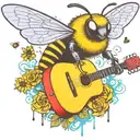 bee flying on scateboard playing guitar tattoo design idea