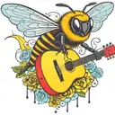 bee flying on scateboard playing guitar tattoo design idea