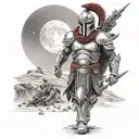 spartan in full armor stranded on alien planet tattoo design idea