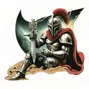 spartan in full armor stranded on alien planet tattoo design idea