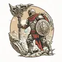 spartan in full armor stranded on alien planet tattoo design idea