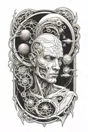 broken god looking down at planet tattoo design idea