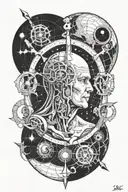 broken god looking down at planet tattoo design idea