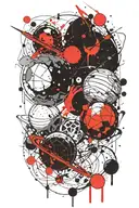 space surrounded by planets tattoo design idea