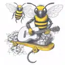 bee playing on guitar skateboard tattoo design idea