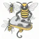 bee playing on guitar skateboard tattoo design idea