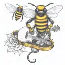 bee playing on guitar skateboard tattoo design idea