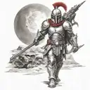 spartan in full armor stranded on alien planet tattoo design idea