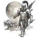 spartan in full armor stranded on alien planet tattoo design idea