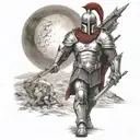 spartan in full armor stranded on alien planet tattoo design idea