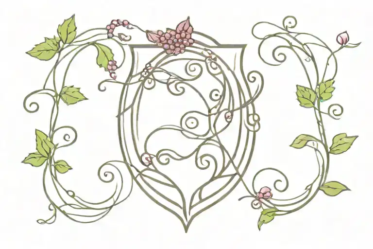 A creative tattoo incorporating Anatolian symbols and waves of the sea intertwined with grapevines representing wine tattoo design idea