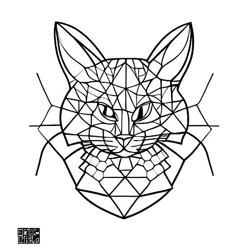 A geometric tattoo featuring a cat playing with a Rubik's cube tattoo design idea