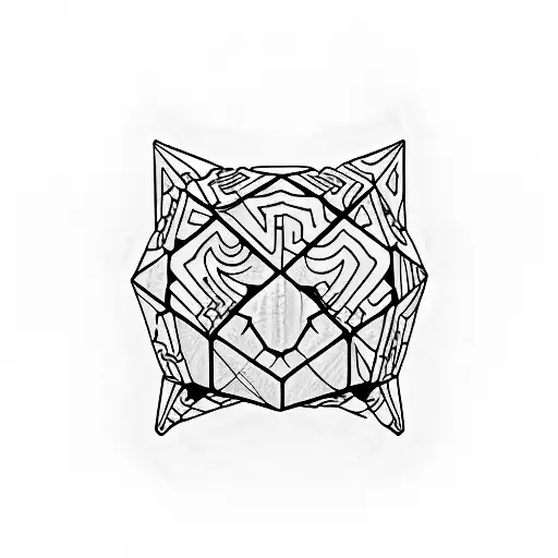 A subtle tattoo of a cat silhouette with a hidden Rubik's cube pattern tattoo design idea