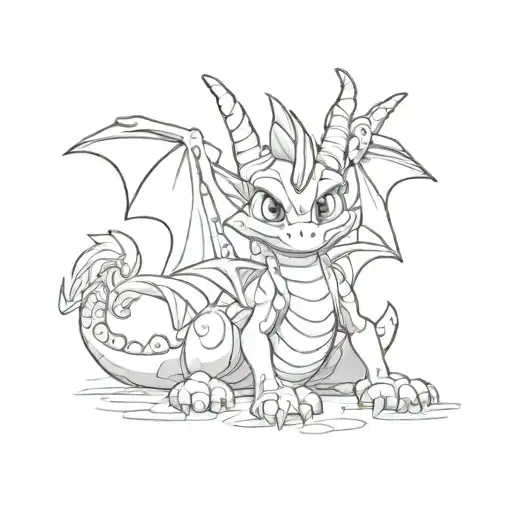 Spyro the dragon sitting alone no colours tattoo design idea