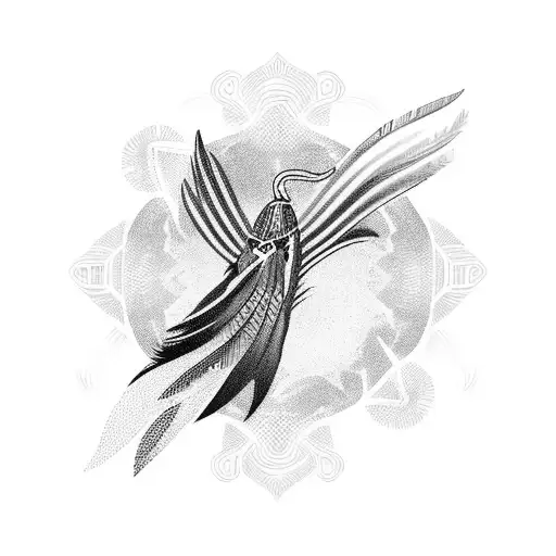 phonix with long feathers, include shading, detail, the number 8, Temet Nosce tattoo design idea