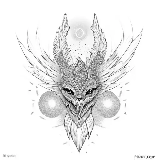 phonix with long feathers, include shading, detail, the number 8, Temet Nosce tattoo design idea