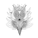 phonix with long feathers, include shading, detail, the number 8, Temet Nosce tattoo design idea