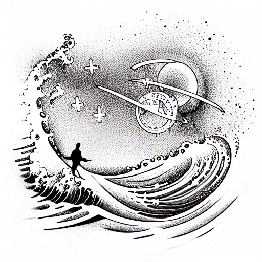 ocean waves and a camel with a shooting star tattoo design idea