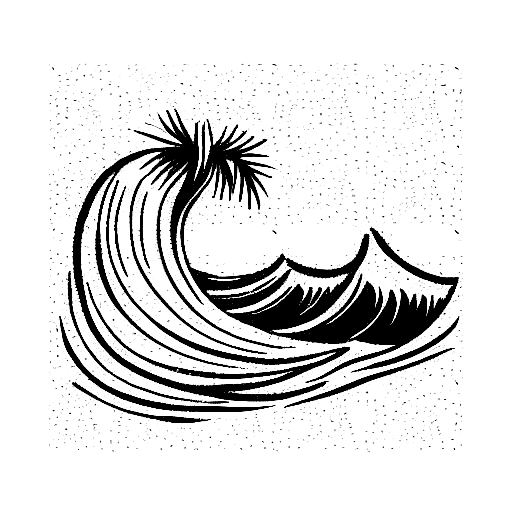 ocean wave and palm trees on sand tattoo design idea