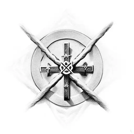 wooden cross with crown of thorns at the top tattoo design idea