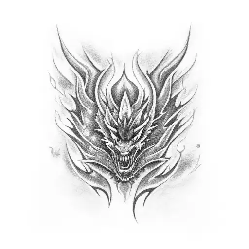 blue dragon tattoo red flower flame and grey smoke background with thunder tattoo design idea