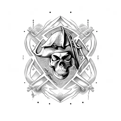 pirate ship, skull, lightning, sunshine tattoo design idea