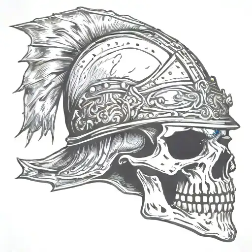 skull wearing a medieval knight helmet tattoo design idea