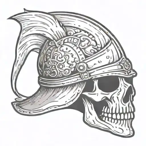 skull wearing a medieval knight helmet tattoo design idea