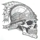 skull wearing a medieval knight helmet tattoo design idea