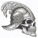 skull wearing a medieval knight helmet tattoo design idea