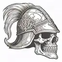 skull wearing a medieval knight helmet tattoo design idea
