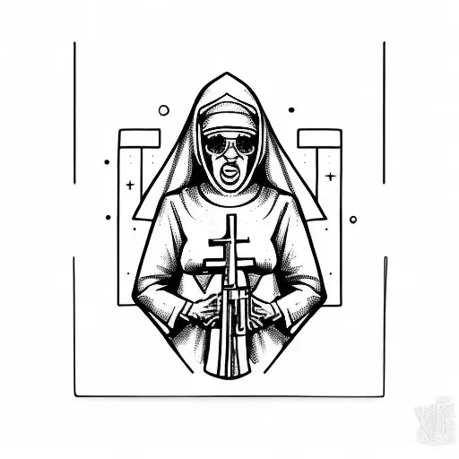 nun with ak47 tattoo design idea