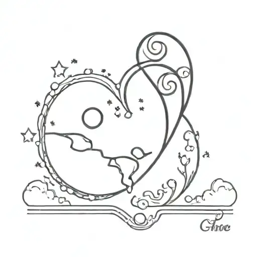 australia moon and heart intertwined tattoo design idea