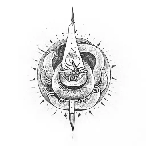 snake, dagger, sun, flowers, dots tattoo design idea
