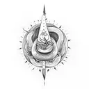 snake, dagger, sun, flowers, dots tattoo design idea